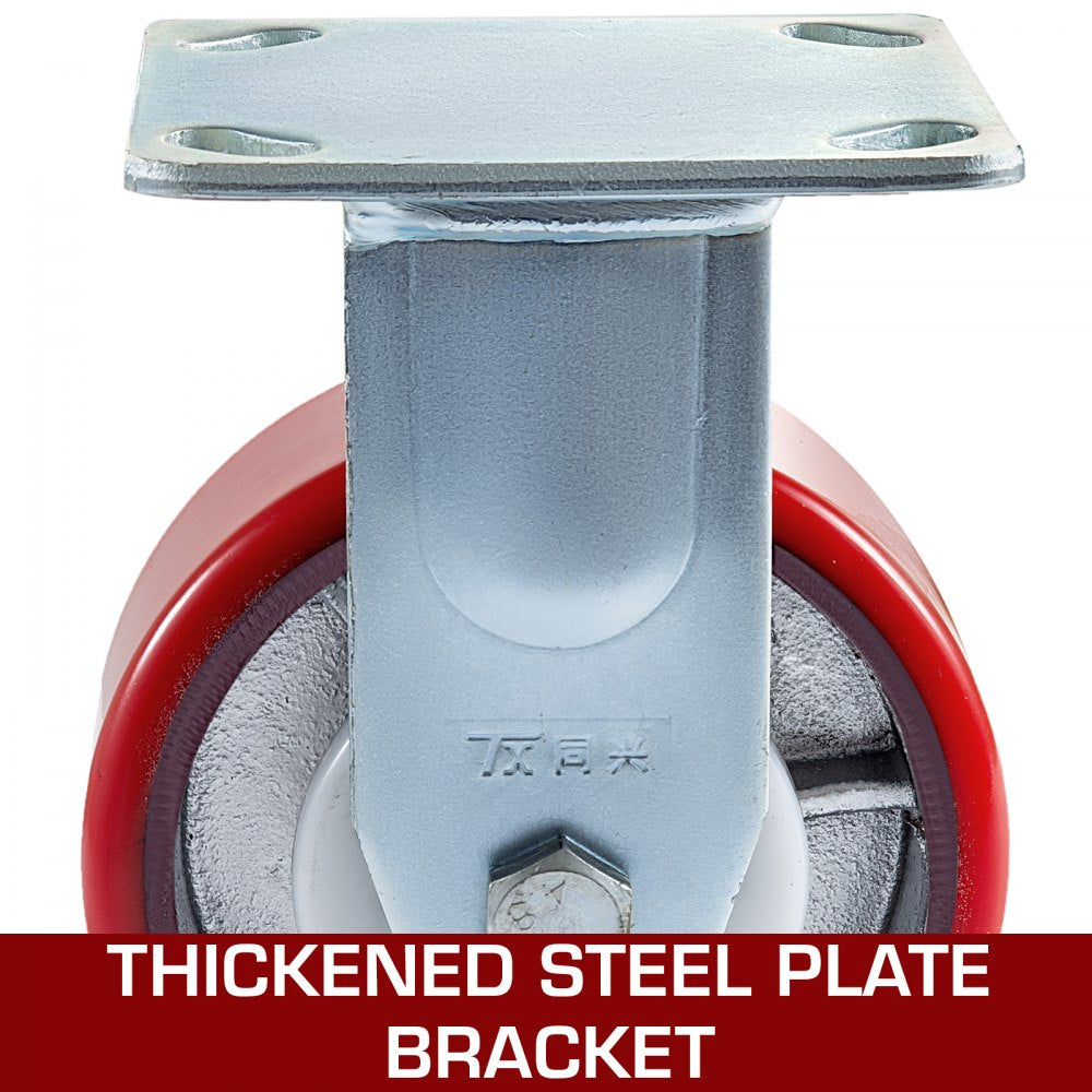 4 Pack 6 x 2 Inch Caster Wheels 2 Rigid and 2 Swivel Casters with Side Brake Polyurethane Iron Core Plate 1000LBS Capacity Per Wheel