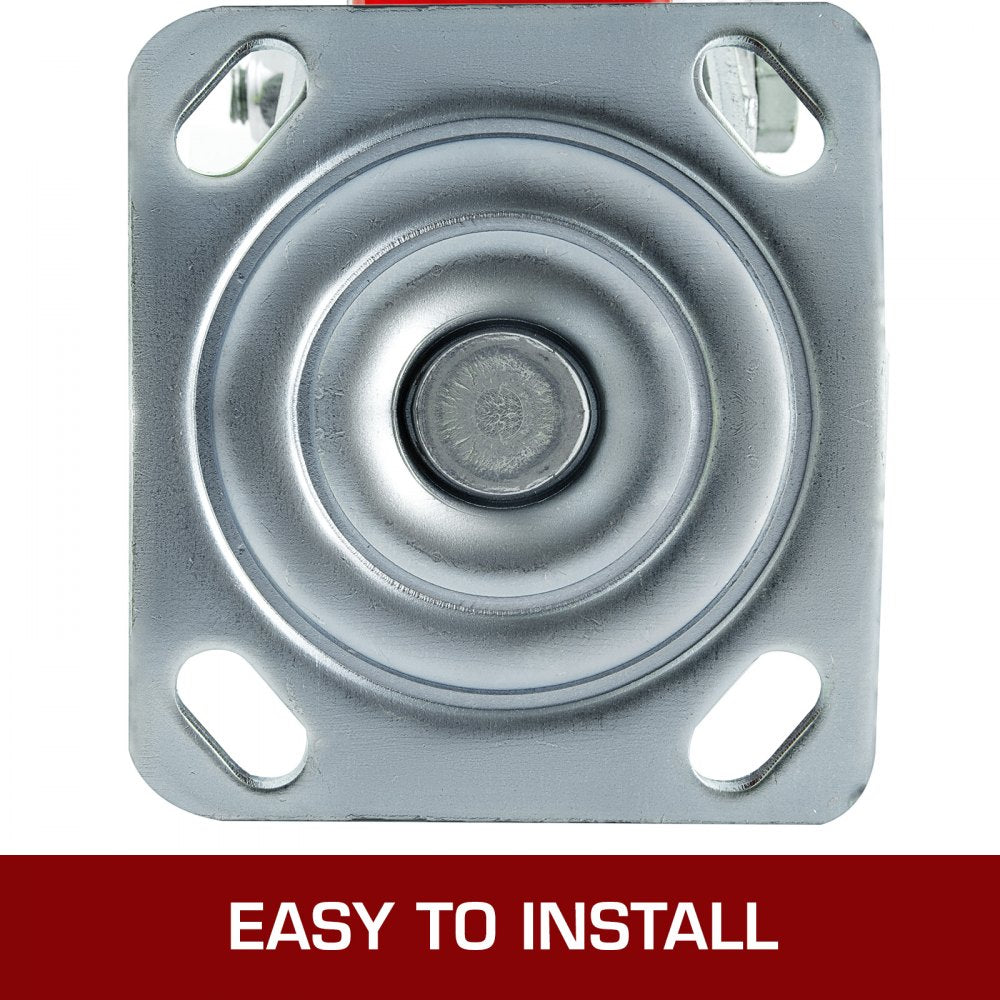 4 Pack 6 x 2 Inch Caster Wheels 2 Rigid and 2 Swivel Casters with Side Brake Polyurethane Iron Core Plate 1000LBS Capacity Per Wheel
