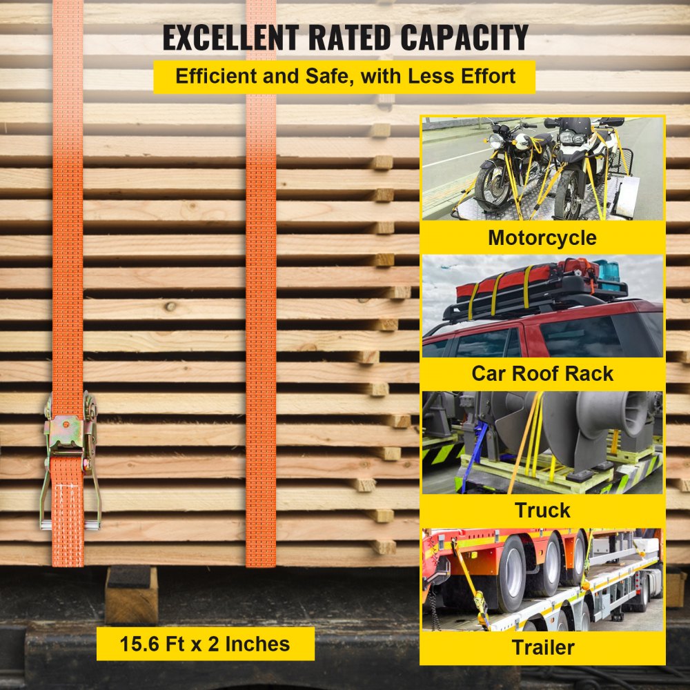 Ratchet Tie Down Straps, 2`` x 15.6` Heavy Duty Ratchet Straps with Snap Hooks, 4000 lbs Working Load, 4 Pack Tie Down Set Includes 8 Axle Straps for Moving Motorcycle, Cargo & Daily Use