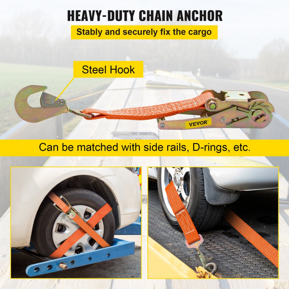 Ratchet Tie Down Straps, 2`` x 15.6` Heavy Duty Ratchet Straps with Snap Hooks, 4000 lbs Working Load, 4 Pack Tie Down Set Includes 8 Axle Straps for Moving Motorcycle, Cargo & Daily Use