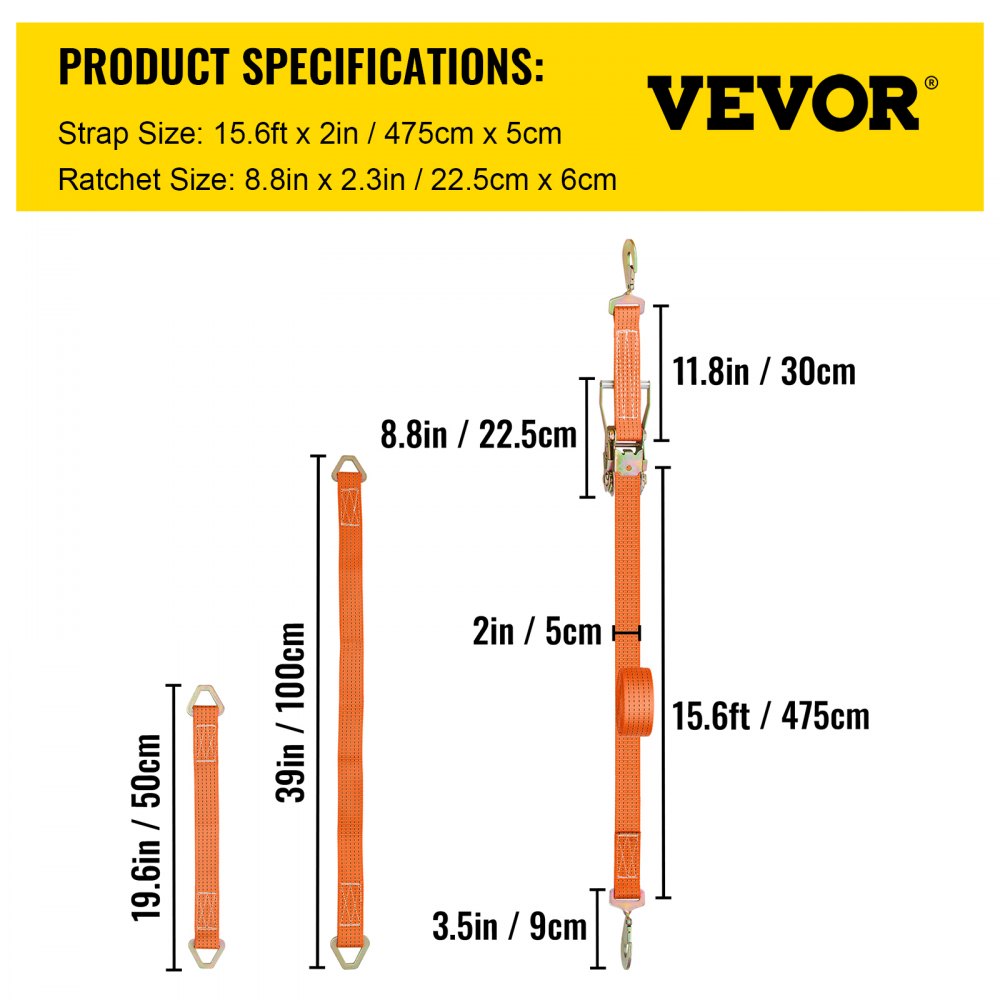Ratchet Tie Down Straps, 2`` x 15.6` Heavy Duty Ratchet Straps with Snap Hooks, 4000 lbs Working Load, 4 Pack Tie Down Set Includes 8 Axle Straps for Moving Motorcycle, Cargo & Daily Use
