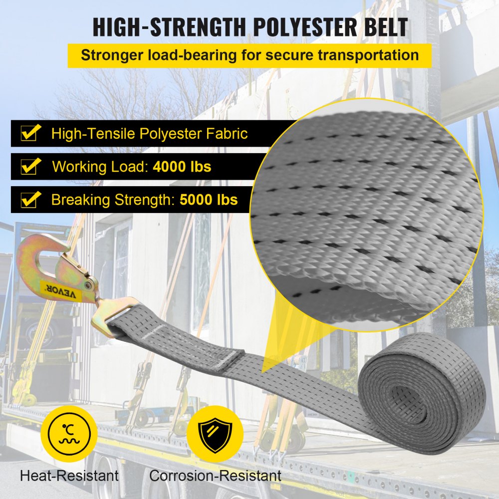 Ratchet Tie Down Straps, 2`` x 15.6` Heavy Duty Ratchet Straps with Snap Hooks, 4000 lbs Working Load, 4 Pack Tie Down Set Includes 8 Axle Straps for Moving Motorcycle, Cargo & Daily Use