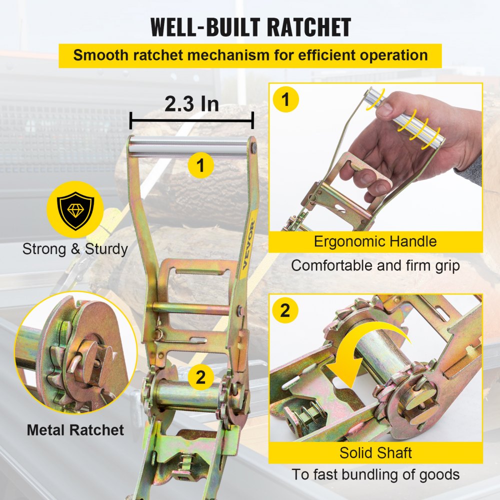Ratchet Tie Down Straps, 2`` x 15.6` Heavy Duty Ratchet Straps with Snap Hooks, 4000 lbs Working Load, 4 Pack Tie Down Set Includes 8 Axle Straps for Moving Motorcycle, Cargo & Daily Use