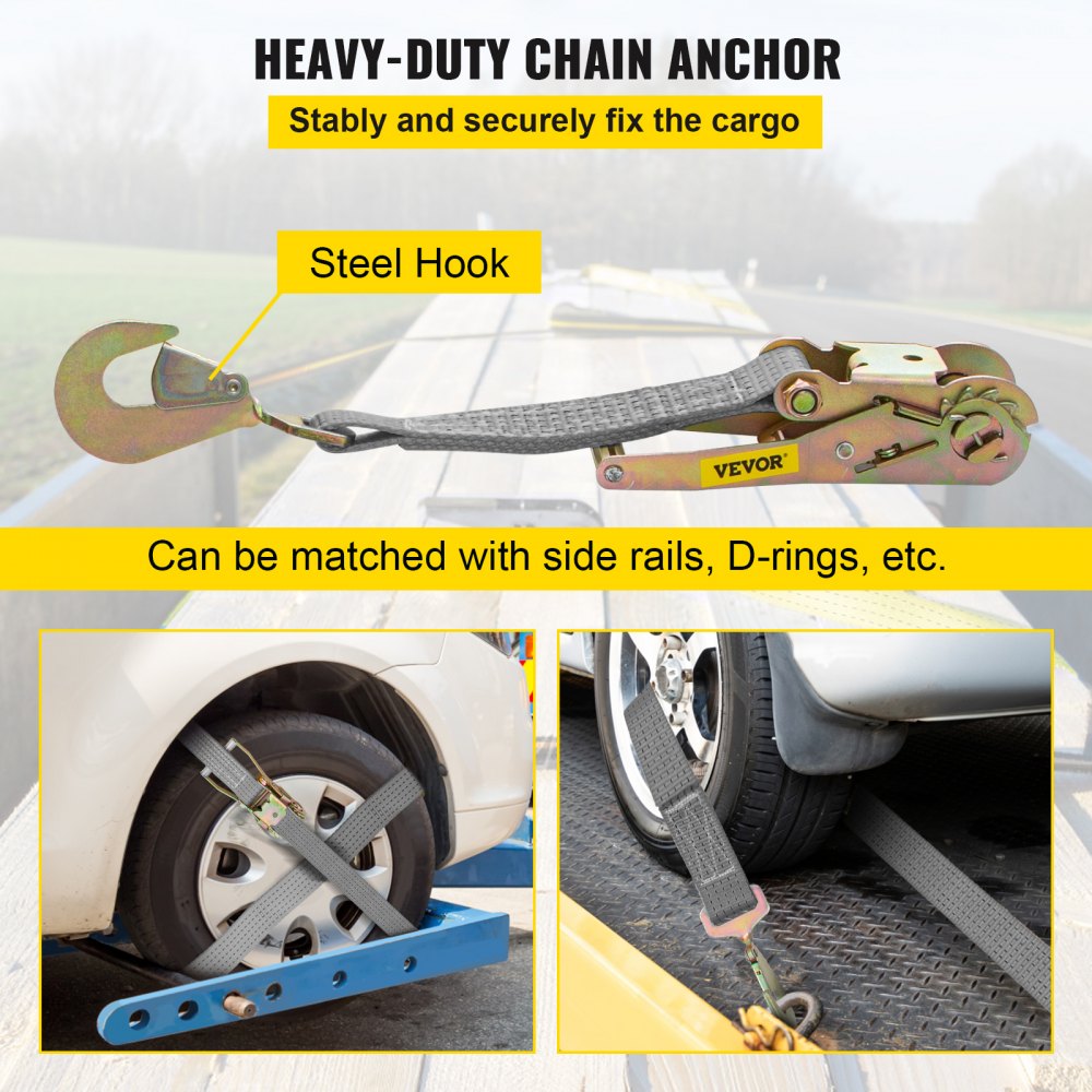 Ratchet Tie Down Straps, 2`` x 15.6` Heavy Duty Ratchet Straps with Snap Hooks, 4000 lbs Working Load, 4 Pack Tie Down Set Includes 8 Axle Straps for Moving Motorcycle, Cargo & Daily Use