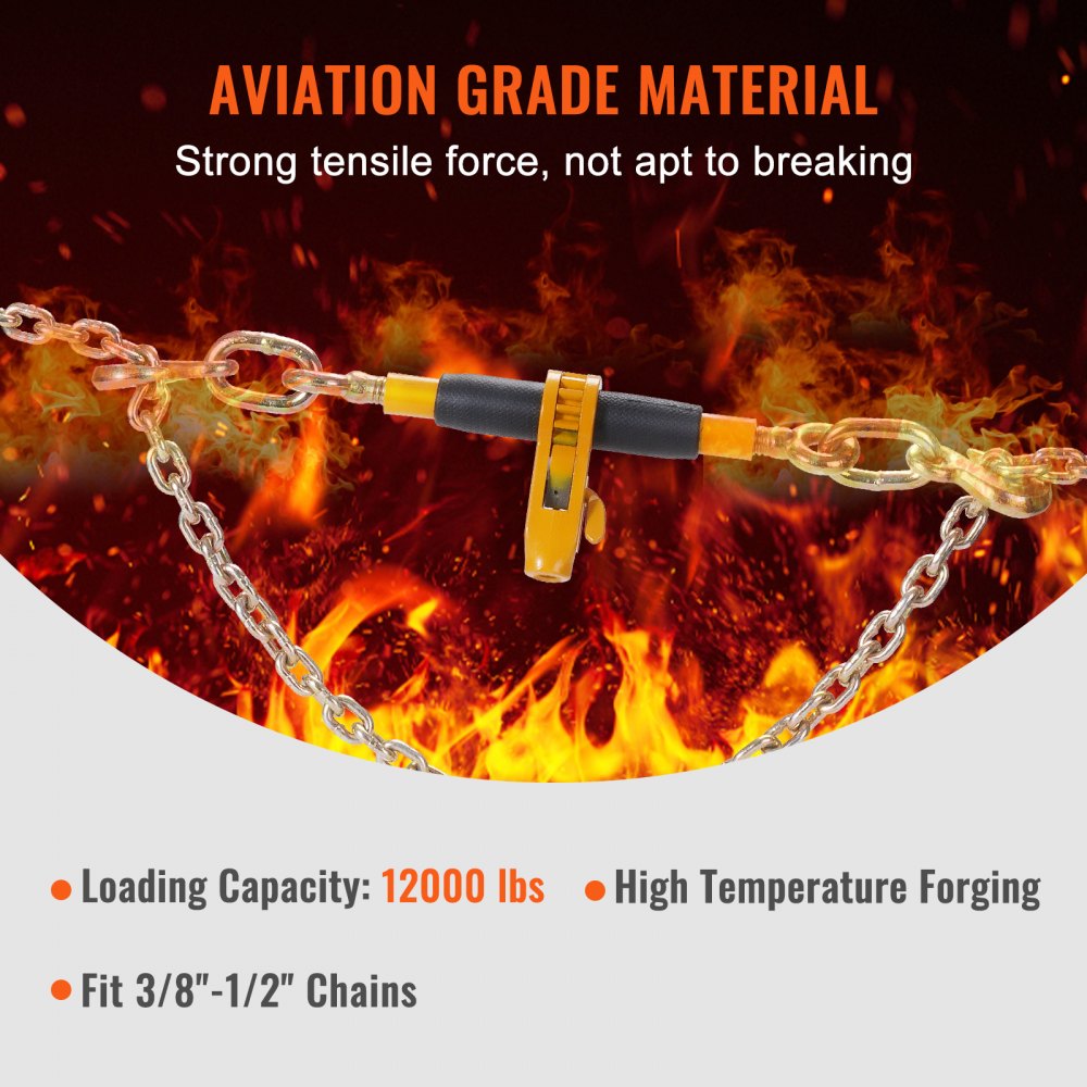 Ratchet Chain Binder, 3/8"-1/2" Heavy Duty Load Binders, with G80 Hooks 12000 lbs Secure Load Limit, Labor-saving Anti-skid Handle, Tie Down Hauling Chain Binders for Flatbed Truck Trailer, 4 Pc