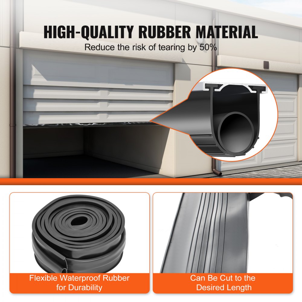 Garage Door Seals Bottom Rubber, U Shape +O Ring Combination Garage Door Weather Stripping with Pre-drilled Aluminum Track Retainer Kit, 5/16 inch T-ends and 3 3/4 inch Width (16 Ft, Black)