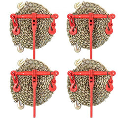 Chain Load Binder, 5/16" Tie Down Kit w/ 6600LBS Working Load Capacity and Two Grab Hooks, Includes (4) Ratchet Binders - (4) 21` Grade 80 Chains, Transport Load Package for Hauling, Towing