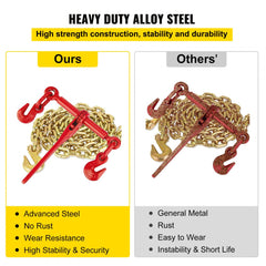 Chain Load Binder, 5/16" Tie Down Kit w/ 6600LBS Working Load Capacity and Two Grab Hooks, Includes (4) Ratchet Binders - (4) 21` Grade 80 Chains, Transport Load Package for Hauling, Towing