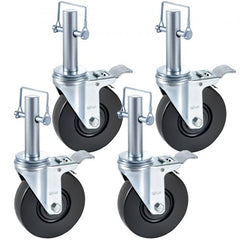Baker Scaffold Wheels 4 Pack 5" Scaffolding Wheels 1" Solid Round Stem 280LBS Wheels for Scaffolding Rubber Scaffold Wheels with Dual Locking Heavy Duty Casters Capacity