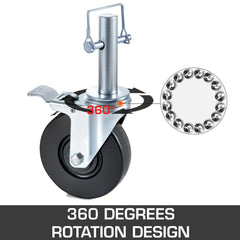 Baker Scaffold Wheels 4 Pack 5" Scaffolding Wheels 1" Solid Round Stem 280LBS Wheels for Scaffolding Rubber Scaffold Wheels with Dual Locking Heavy Duty Casters Capacity