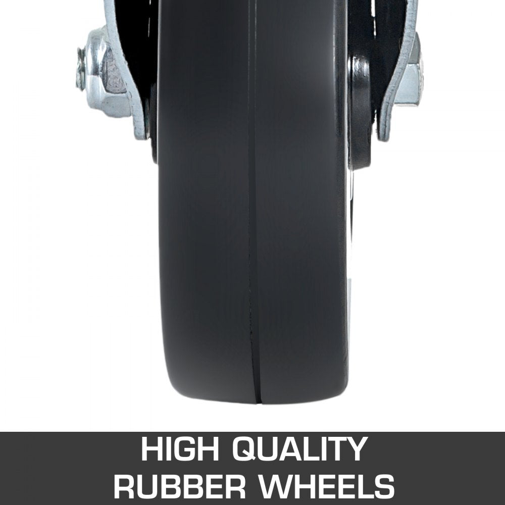 4 Pack 5Inch Scaffolding Rubber Swivel Caster Wheels with Dual Locking Heavy Duty Casters 1.25Inch Square Stem 440LBS Capacity per Wheel