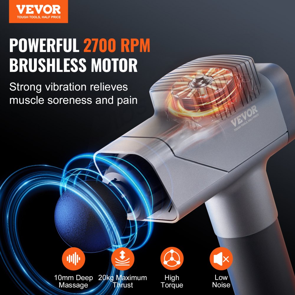 Massage Gun Deep Tissue, Percussion Muscle Massager for Athletes - with 8 Speed Levels & 6 Massage Heads, 16V 2500mAh Batteries, Handheld  Massage Gun for Pain Relief, Muscle Relaxation