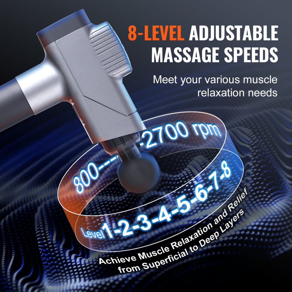 Massage Gun Deep Tissue, Percussion Muscle Massager for Athletes - with 8 Speed Levels & 6 Massage Heads, 16V 2500mAh Batteries, Handheld  Massage Gun for Pain Relief, Muscle Relaxation