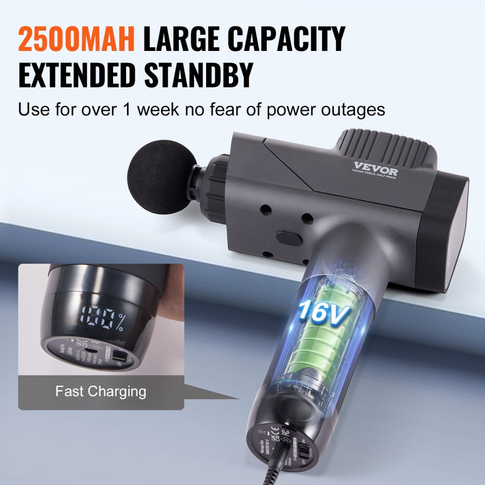 Massage Gun Deep Tissue, Percussion Muscle Massager for Athletes - with 8 Speed Levels & 6 Massage Heads, 16V 2500mAh Batteries, Handheld  Massage Gun for Pain Relief, Muscle Relaxation