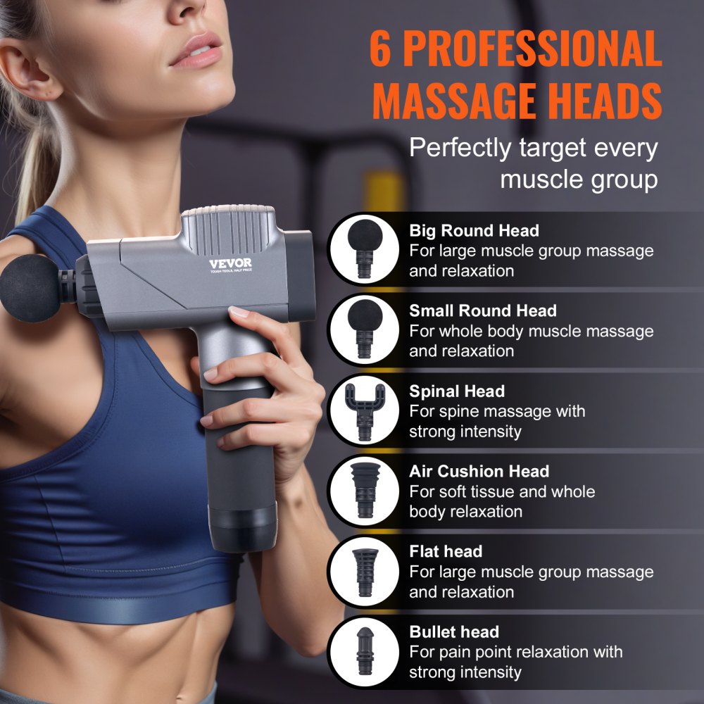 Massage Gun Deep Tissue, Percussion Muscle Massager for Athletes - with 8 Speed Levels & 6 Massage Heads, 16V 2500mAh Batteries, Handheld  Massage Gun for Pain Relief, Muscle Relaxation