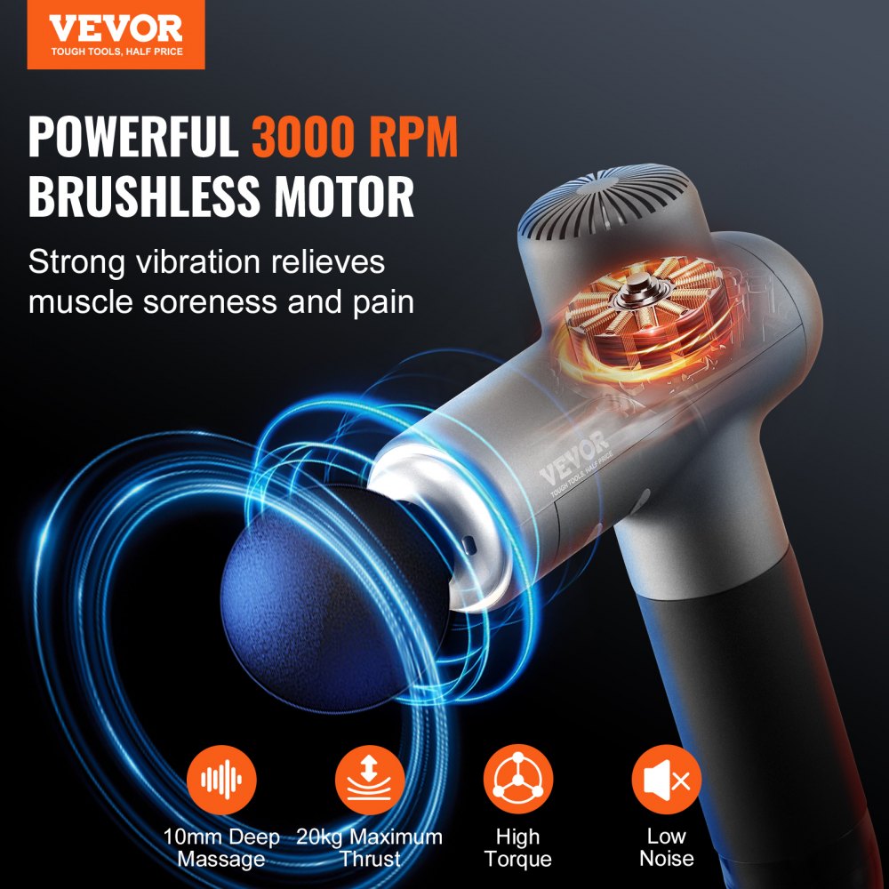 Massage Gun Deep Tissue, Muscle Percussion Massage Gun for Athletes, Handheld Massage Gun for Pain Relief, Muscle Relaxation - with 8 Speed Levels & 6 Massage Heads, 24V 2500mAh