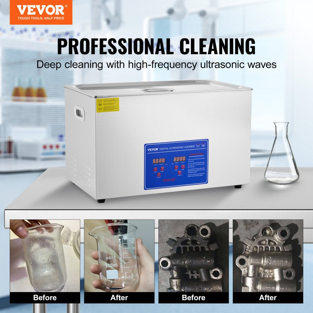 Ultrasonic Cleaner 30L Ultrasonic Cleaner for Cleaning Eyeglasses Dentures Commercial Industrial Ultrasonic Cleaner with Digital Heater Timer and Cleaner Basket (30 Liter)