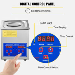Ultrasonic Cleaner 2L Digital Ultrasonic Parts Cleaner with Timer 40kHz Professional 304 Stainless Steel Ultrasonic Cleaner 110V for Jewelry Watch Glasses Diamond Eyeglass Small Parts Cleaning