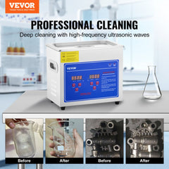 Ultrasonic Cleaner with Digital Timer & Heater, Professional Ultra Sonic Jewelry Cleaner, Stainless Steel Heated Cleaning Machine for Glasses Watch Rings Small Parts Circuit Board (3L)
