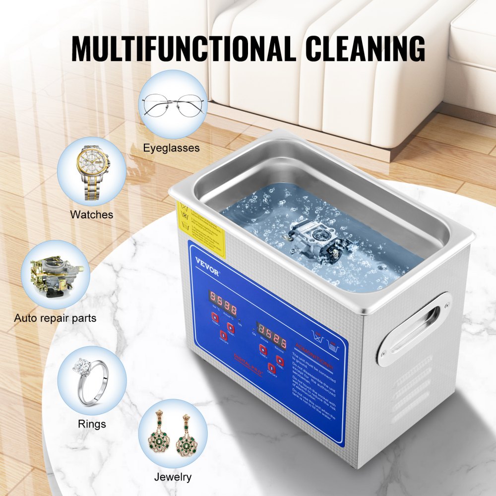 Ultrasonic Cleaner with Digital Timer & Heater, Professional Ultra Sonic Jewelry Cleaner, Stainless Steel Heated Cleaning Machine for Glasses Watch Rings Small Parts Circuit Board (3L)