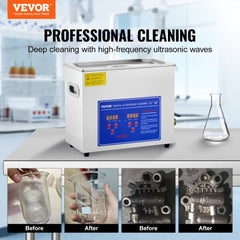 Commercial Ultrasonic Cleaner 6L Professional Ultrasonic Cleaner 40kHz with Digital Timer&Heater 110V Excellent Cleaning Machine for Watch Instruments Industrial Parts Excellent Cleaner Solution