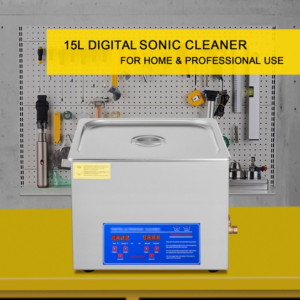 15L Ultrasonic Cleaner with Digital Timer&Heater Professional Ultrasonic Cleaner 40kHz Advanced Ultrasonic Cleaner 110V for Wrench Screwdriver Repairing Tools Industrial Parts Mental Cleaning
