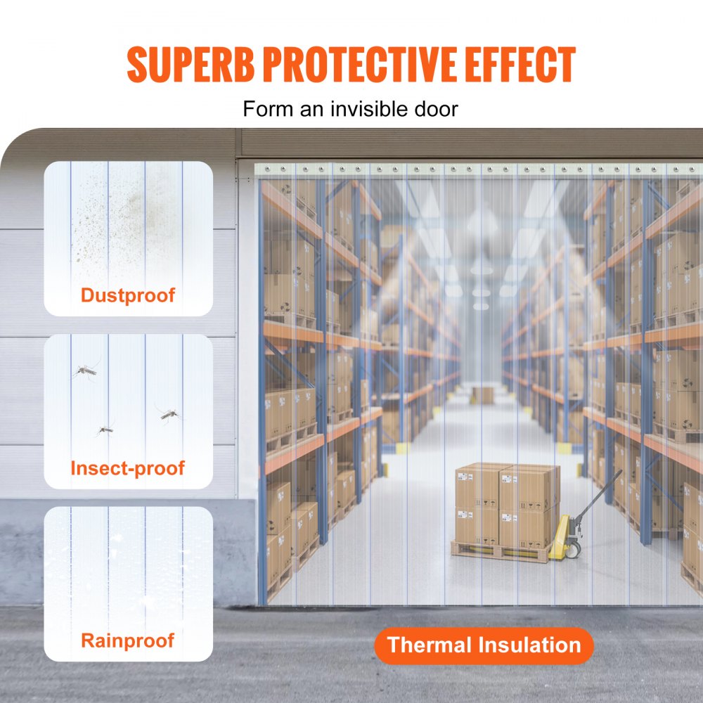 Strip Curtain, 150` Length, 8" Width, 0.08" Thickness, Clear Ribbed Plastic Door Strips, PVC Curtain Strip Door Bulk Roll for Warehouses, Factories, Supermarkets, Shopping Malls, Halls, Garages