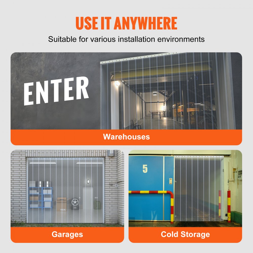 Strip Curtain, 150` Length, 8" Width, 0.08" Thickness, Clear Ribbed Plastic Door Strips, PVC Curtain Strip Door Bulk Roll for Warehouses, Factories, Supermarkets, Shopping Malls, Halls, Garages