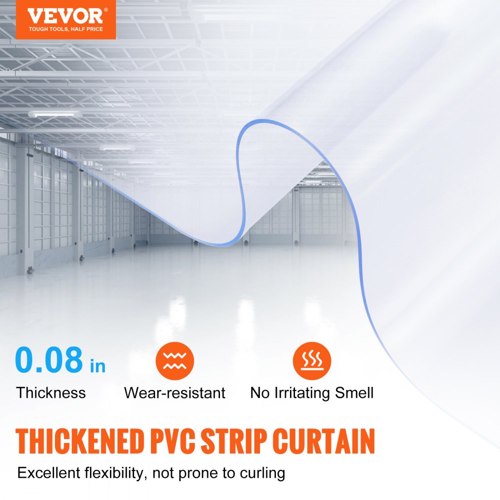 Strip Curtain, 164` Length x 8" Width x 0.08" Thickness, Clear PVC Smooth Curtain Strip Door Bulk Roll, Plastic Door Strips for Doorways of Supermarket, Garage, Warehouse, Barn, Pet Animal House