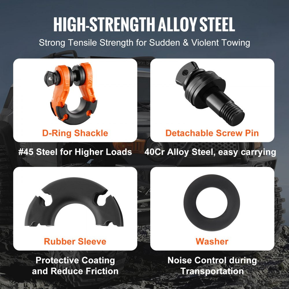 3/4" D-Ring Shackle, 2 Pack Alloy Steel Shackles 66139 lbs (30 Ton) Break Strength with 7/8" Screw Pin, Isolators & Washers, Heavy Duty Off Road Vehicle Recovery Shackle for Jeep Truck, Orange