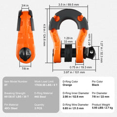 3/4" D-Ring Shackle, 2 Pack Alloy Steel Shackles 66139 lbs (30 Ton) Break Strength with 7/8" Screw Pin, Isolators & Washers, Heavy Duty Off Road Vehicle Recovery Shackle for Jeep Truck, Orange