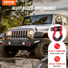 3/4" D-Ring Shackle, 2 Pack Alloy Steel Shackles 62832 lbs (28.5 Ton) Break Strength with 7/8" Screw Pin, Isolators & Washers, Heavy Duty Off Road Vehicle Recovery Shackle for Jeep Truck, Red