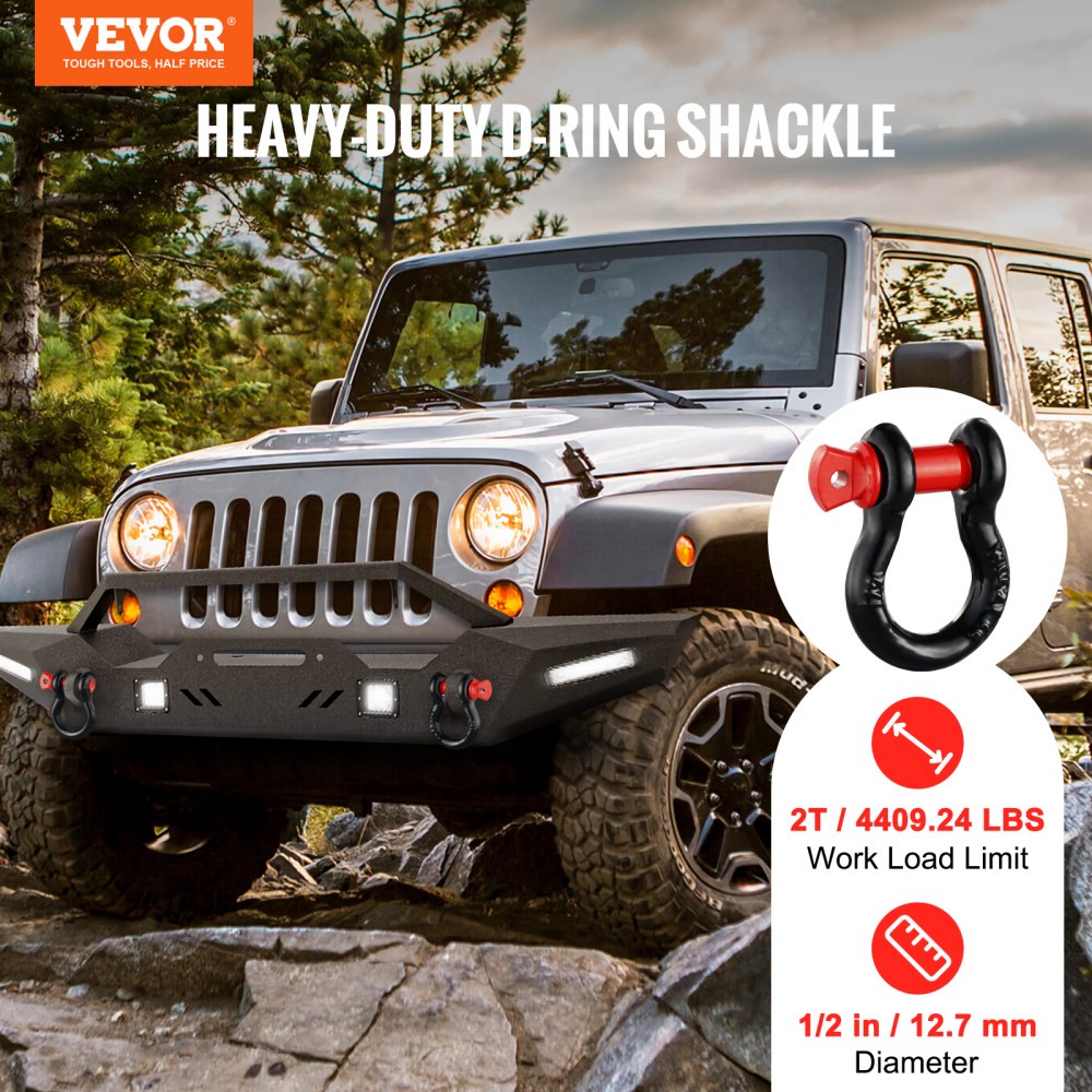 1/2" D-Ring Shackle, 4 Pack Alloy Steel Shackles 17637 lbs (8 Ton) Break Strength with 5/8" Screw Pin, Heavy Duty Off Road Vehicle Recovery Shackle, Towing Accessories for Jeep Truck, Black