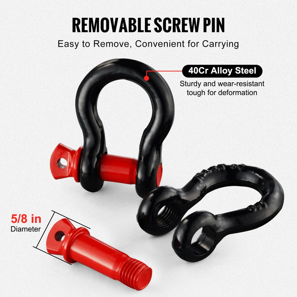 1/2" D-Ring Shackle, 4 Pack Alloy Steel Shackles 17637 lbs (8 Ton) Break Strength with 5/8" Screw Pin, Heavy Duty Off Road Vehicle Recovery Shackle, Towing Accessories for Jeep Truck, Black