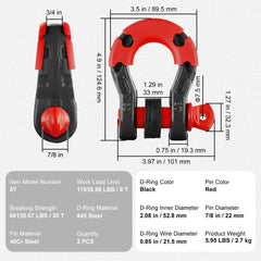 3/4" D-Ring Shackle, 2 Pack Alloy Steel Shackles 66139 lbs (30 Ton) Break Strength with 7/8" Screw Pin, Isolators & Washers, Heavy Duty Off Road Vehicle Recovery Shackle for Jeep Truck, Black