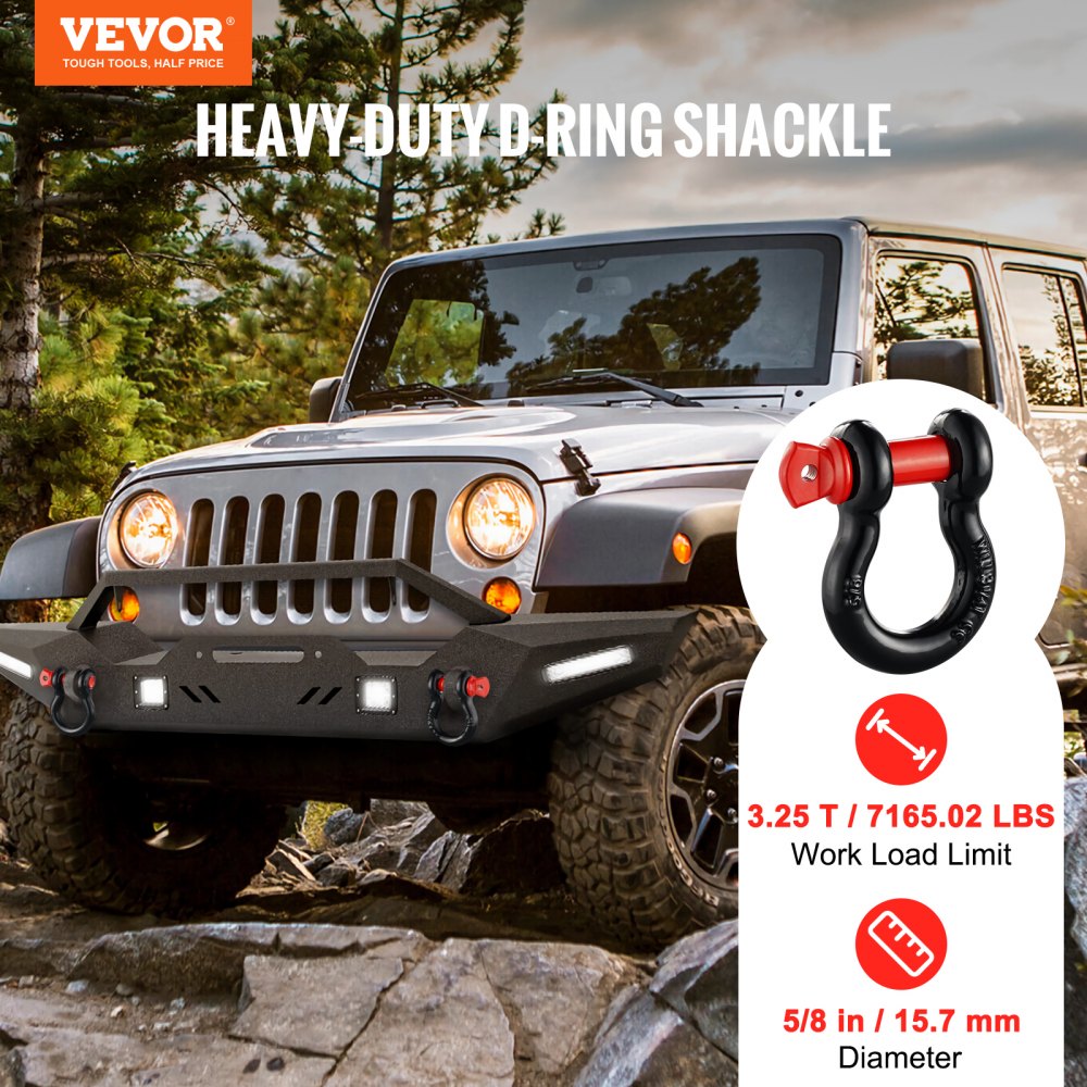 5/8" D-Ring Shackle, 4 Pack Alloy Steel Shackles 28660 lbs (13 Ton) Break Strength with 3/4" Screw Pin, Heavy Duty Off Road Vehicle Recovery Shackle, Towing Accessories for Jeep Truck, Black