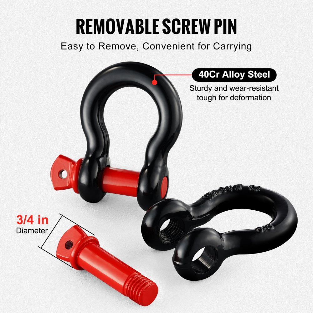 5/8" D-Ring Shackle, 4 Pack Alloy Steel Shackles 28660 lbs (13 Ton) Break Strength with 3/4" Screw Pin, Heavy Duty Off Road Vehicle Recovery Shackle, Towing Accessories for Jeep Truck, Black