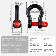 5/8" D-Ring Shackle, 4 Pack Alloy Steel Shackles 28660 lbs (13 Ton) Break Strength with 3/4" Screw Pin, Heavy Duty Off Road Vehicle Recovery Shackle, Towing Accessories for Jeep Truck, Black