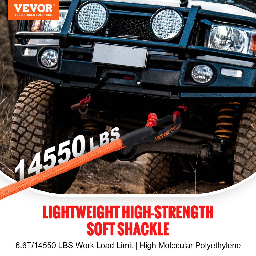 Soft Shackle Synthetic Recovery Rope 2PCS 1/2"x22" 44092lbs Break Strength