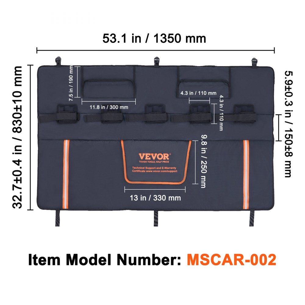 Tailgate Bike Pad, 53" Truck Tailgate Pad Carry 5 Mountain Bikes, Upgraded Grooves Tailgate Protection Pad with Reflective Strips and Tool Pockets, with Camera Opening for Mid-Size Pickup Trucks