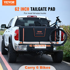 Tailgate Bike Pad, 62" Truck Tailgate Pad Carry 6 Mountain Bikes, Upgraded Grooves Tailgate Protection Pad with Reflective Strips and Tool Pockets, with Camera Opening for Most Pickup Trucks