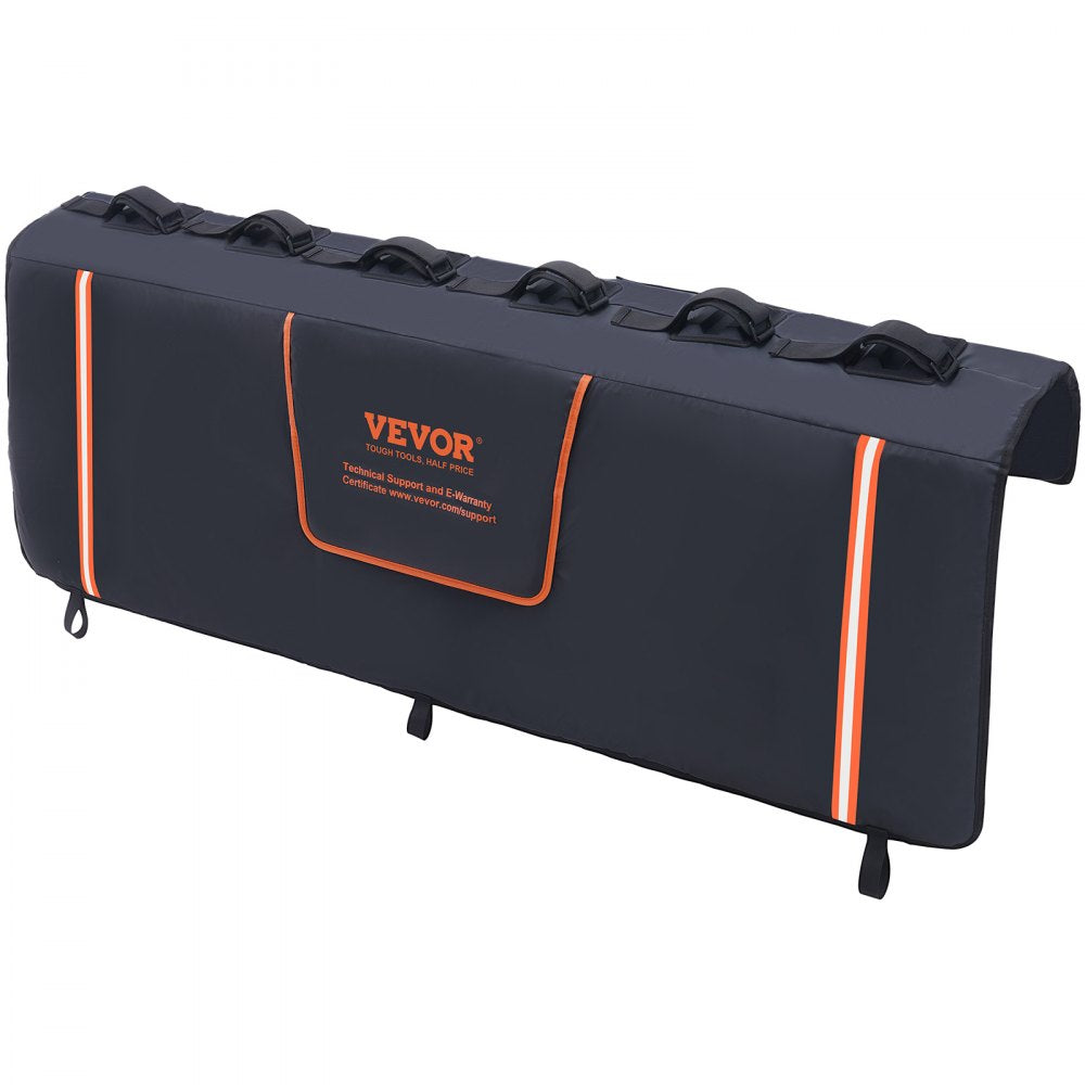 Tailgate Bike Pad, 62" Truck Tailgate Pad Carry 6 Mountain Bikes, Upgraded Grooves Tailgate Protection Pad with Reflective Strips and Tool Pockets, with Camera Opening for Most Pickup Trucks