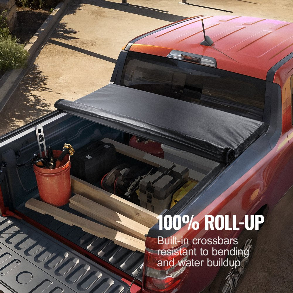 Truck Bed Cover, Roll Up Truck Bed Tonneau Cover, Compatible with 2014-2024 Chevy Silverado / GMC Sierra 1500, for 6.6 x 5.2 ft / 6.6 x 5.3 ft Bed, Soft PVC material, Roll Up Tonneau Cover