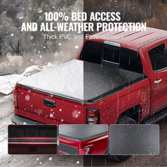 Truck Bed Cover, Roll Up Truck Bed Tonneau Cover, Compatible with 2014-2024 Chevy Silverado / GMC Sierra 1500, for 6.6 x 5.2 ft / 6.6 x 5.3 ft Bed, Soft PVC material, Roll Up Tonneau Cover