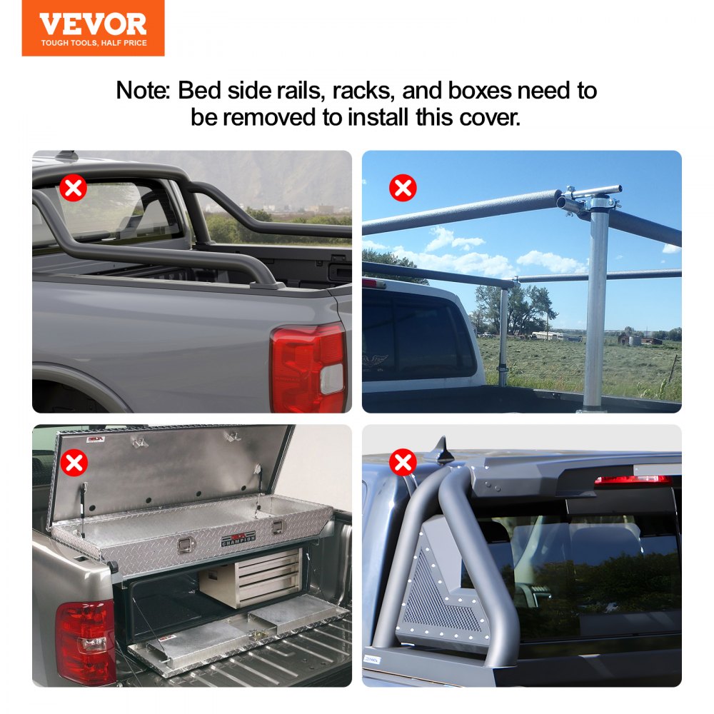 Truck Bed Cover, Roll Up Truck Bed Tonneau Cover, Compatible with 2014-2024 Chevy Silverado / GMC Sierra 1500, for 6.6 x 5.2 ft / 6.6 x 5.3 ft Bed, Soft PVC material, Roll Up Tonneau Cover