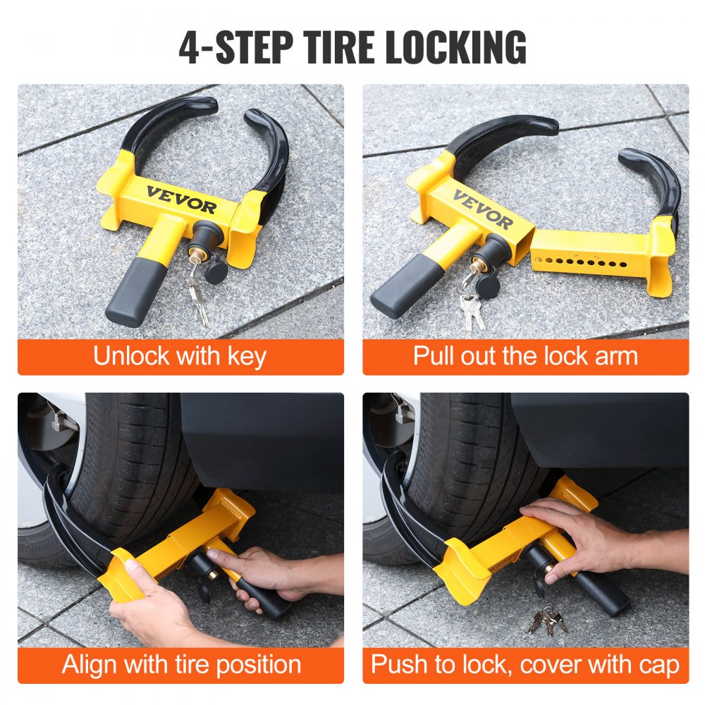 Wheel Lock, 2 Packs Universal Wheel Clamp Lock, Adjustable Anti Theft Trailer Lock Wheel Clamp, Heavy-duty Steel Tire Lock for ATV SUV Car Golf Cart Boats Motorcycles, with 6 Keys