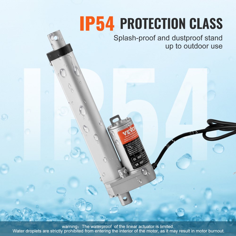12V Linear Actuator - 6 Inch Stroke, High Load Capacity 330lbs with Mounting Bracket and IP54 Protection