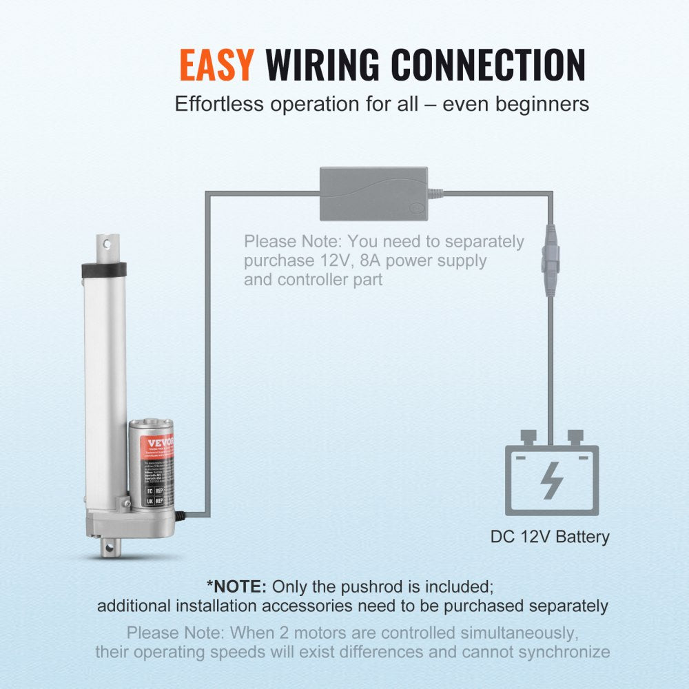 12V Linear Actuator - 6 Inch Stroke, High Load Capacity 330lbs with Mounting Bracket and IP54 Protection