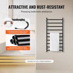 10-Bar Towel Warmer Rack Wall Mounted Heated Towel Rack for Bathroom Black