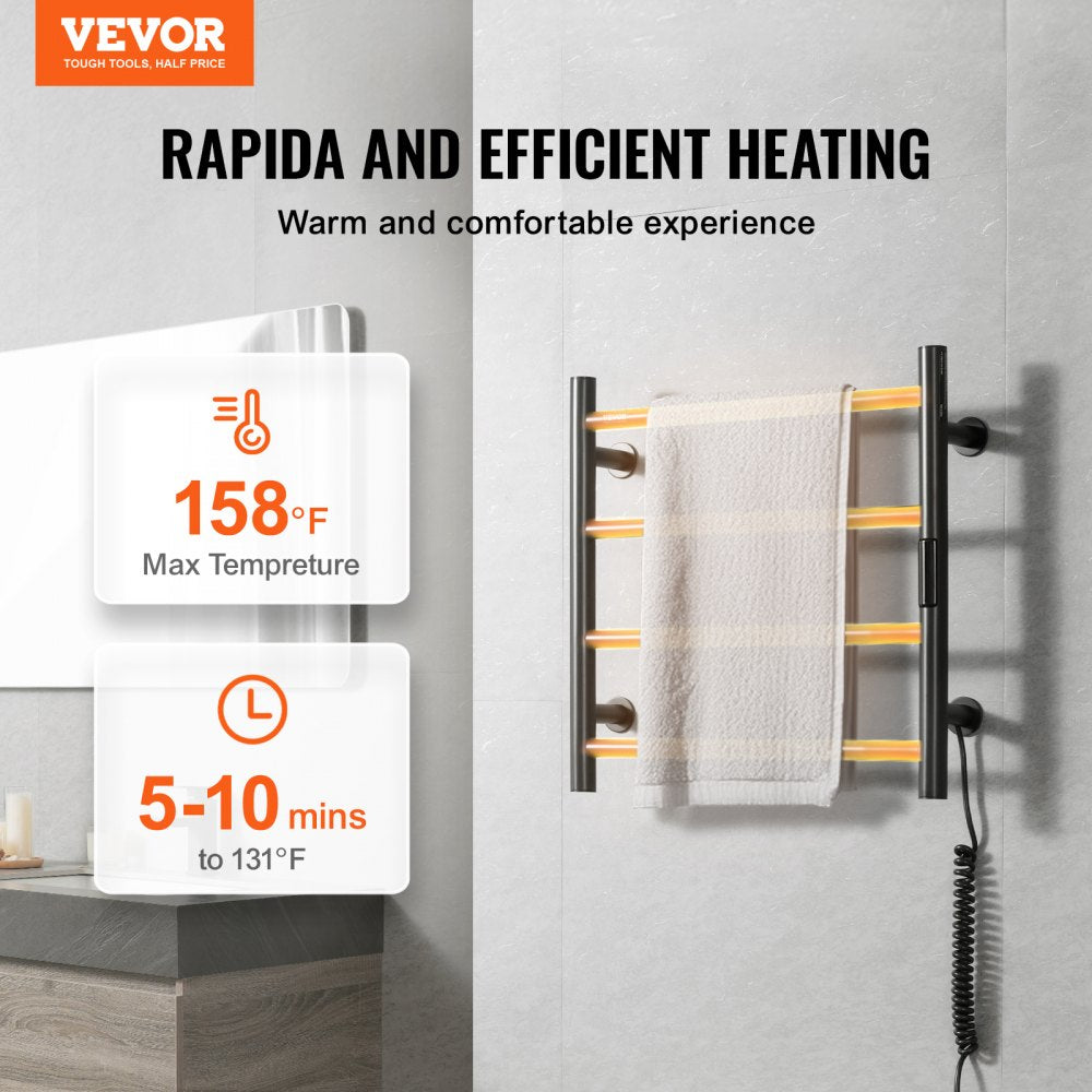 Towel Warmer Heated Towel Bar-Rack - Nopwer Bathroom Wall Mounted Electric Towel Drying Plug-in Matte  Black 4 Bars